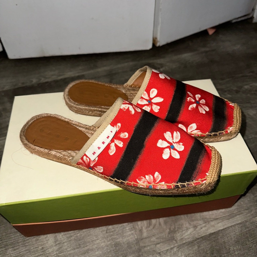 Marni Red and Black Espadrilles with Floral Design